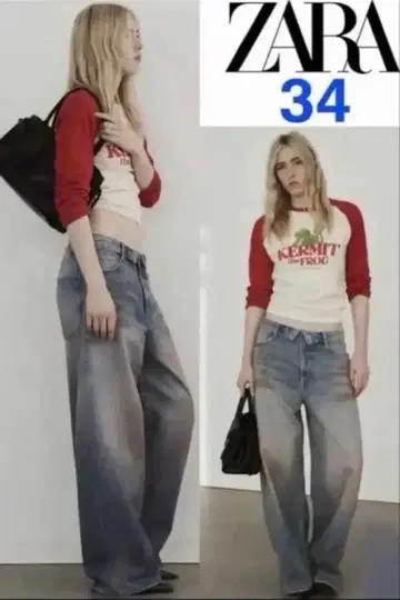 ZARA TRF 미드 라이즈 롤업 허리 데님 팬츠 34