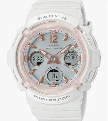 CASIO Baby-G 전파 솔라 손목시계 화이트 핑크