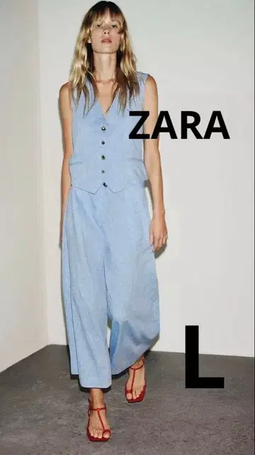 ZARA 린넨 베스트 점프수트 라이트 블루 미사용 새상품