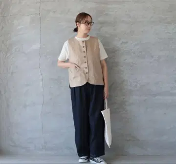 cuore store 쿠오레 스토어 코튼 린넨 버튼 베스트 네이비