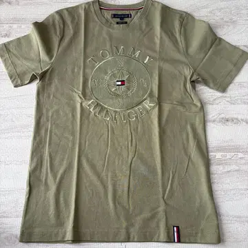 TOMMY HILFIGER 엠보싱 로고 T셔츠 M 올리브 그린