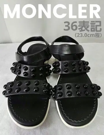 [초레어!!새상품급] MONCLER 로고 스터드 장식 가죽 샌들 블랙