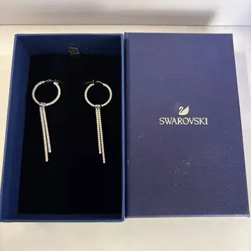 Swarovski 실버 후프 롱 귀걸이