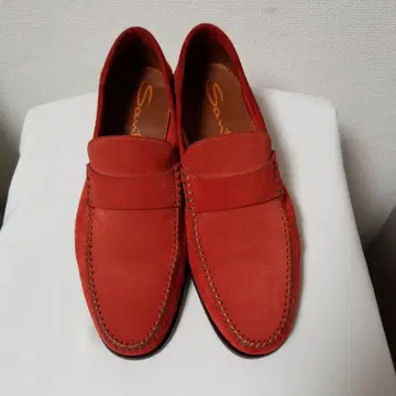 Santoni 오렌지색 스웨이드 로퍼 미사용