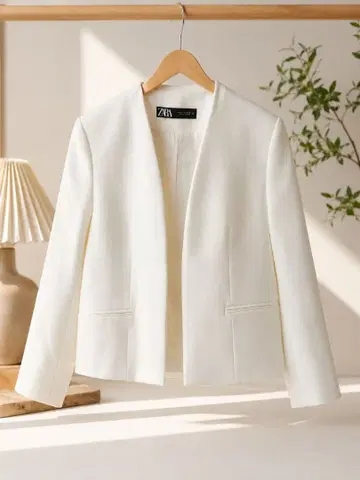 ZARA 화이트 노카라 자켓 M