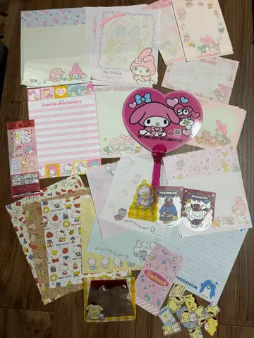 산리오 마이멜로디 키티 부채 편지지 메모 씰 나눔