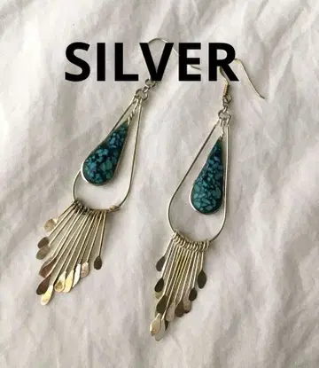 빈티지 터콰이즈 블루 실버 귀걸이 SILVER 모자이크 프린지