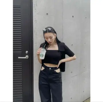 오픈 허리 와이드 데님 팬츠