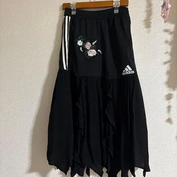 adidas 리메이크 자수 장식 블랙 롱 스커트