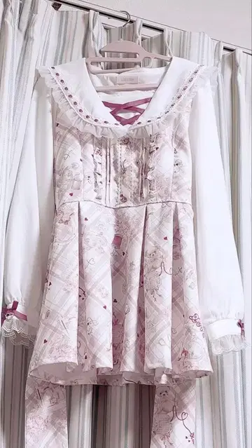 LIZLISA Sewing Bear 패턴 셋업 핑크