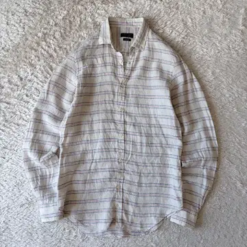 자라 ZARA 린넨 셔츠 긴팔 S 내추럴 보더