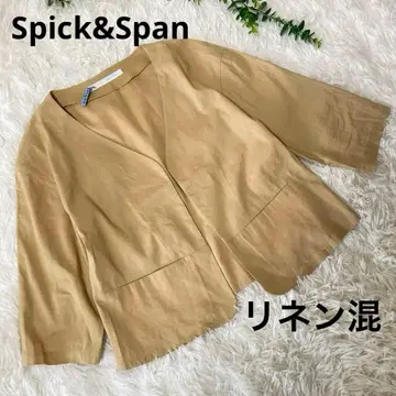 스픽 앤 스팬 린넨 혼방 노카라 자켓 린넨 36 베이지 7부 소매