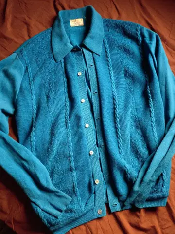 60s 70s Sears Ban-Lon 파랑 가디건 옷깃 포함