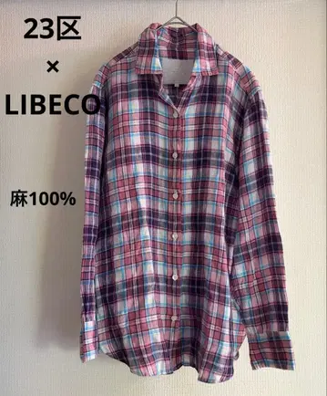 23구xLIBECO 린넨 100% 체크 셔츠 40 L 핑크