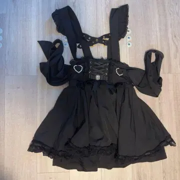 LIZLISA 블랙 프릴 서스펜더 스커트