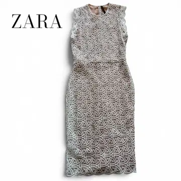 ZARA 자수 레이스 슬리브리스 무릎 기장 원피스