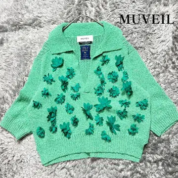 MUVEIL 뮤베일 플라워 폴로 풀오버 그린 반팔 38 컨디션 최상