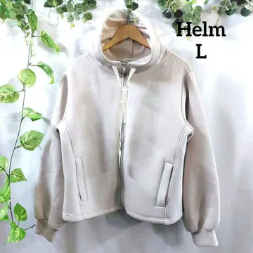 헬름 후드 부착 자켓(L) 크림 집업 턱 사이드 포켓