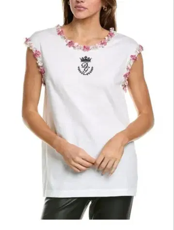 D&G 꽃 장식 화이트 T셔츠