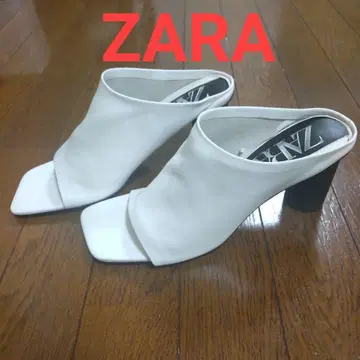 [미사용 새상품] ZARA 화이트 리얼 가죽 뮬 사이즈 38