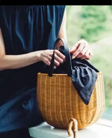북유럽 생활 잡화점 동글동글 가죽 핸들 바스켓백 미사용 새상품