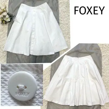 FOXEY 폭시 백 티어드 플레어 스커트 로고 버튼 사이즈 40