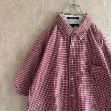 타미힐피거 반팔 셔츠 버튼 다운 체크 자수 로고 남녀 공용 XL