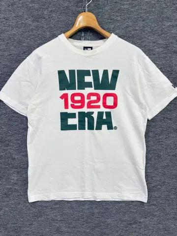 NEW ERA 뉴에라 1920 로고 자수 t 셔츠 화이트 코튼 M