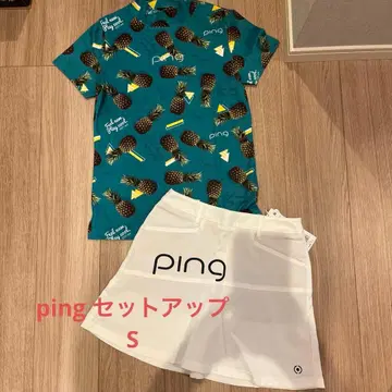 ping 파인애플 패턴 모크넥 셔츠와 스커트 세트 S