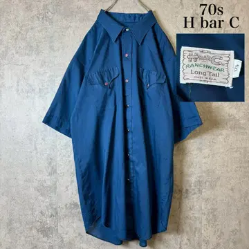70s H BAR C 반팔 웨스턴 셔츠 네이비 플레인 PM349