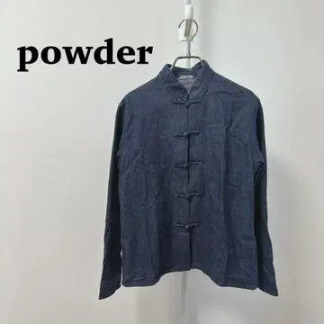 powder 차이나 버튼 데님 자켓 긴팔 인디고 관:1051