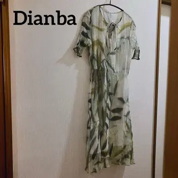 Dianba 잎 패턴 프린트 반팔 원피스 봄/여름