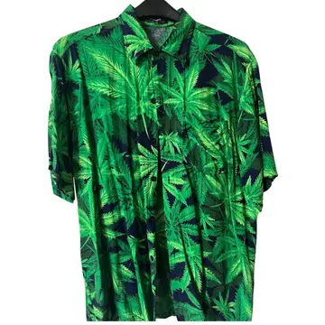 대마 잎 패턴 Weed 패턴 반팔 셔츠 그린 잎 패턴