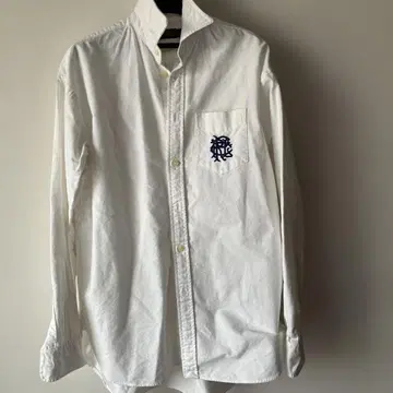 POLO 화이트 긴팔 셔츠 네이비 자수 새상품급