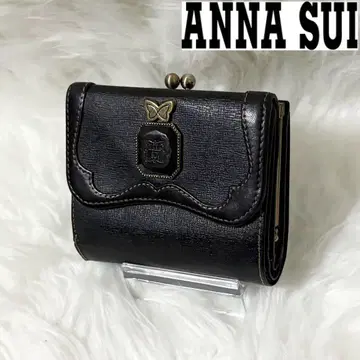 [ 새상품급 ] ANNA SUI 가죽 접이식 지갑 가마구치 참 로고 블랙