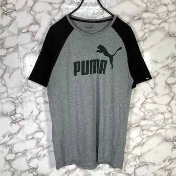 PUMA 푸마 (M) 로고 프린트 래글런 티셔츠 블랙 그레이