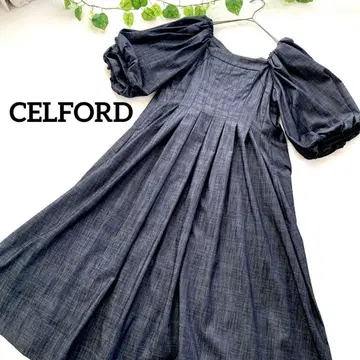 새상품급 [CELFORD] 블랙 데님풍 원피스 벌룬 슬리브 사이즈 36
