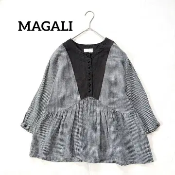 MAGALI 마갈리 린넨 블라우스 싸개 단추 깅엄 체크 일본제