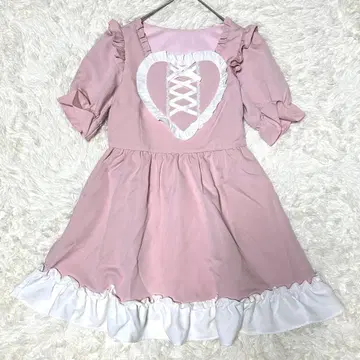유메텐보 하트 레이스업 프릴 원피스 핑크 양산계 지뢰계 M