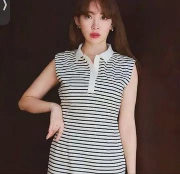 프렌치 슬리브 폴로 롱 드레스 스트라이프