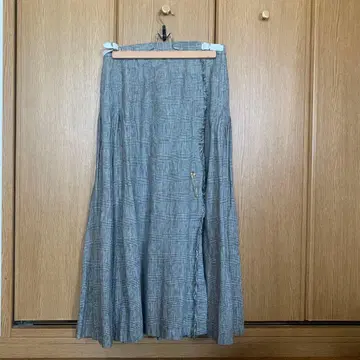오닐 오브 더블린 체크 무늬 플리츠 롱 스커트 린넨