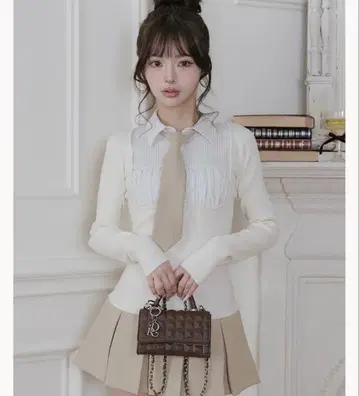 Darich 넥타이 셔츠 도킹 니트 미니 원피스