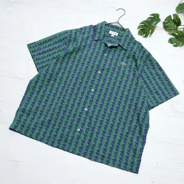 LACOSTE 라코스테 모노그램 프린트 오픈 카라 셔츠 L
