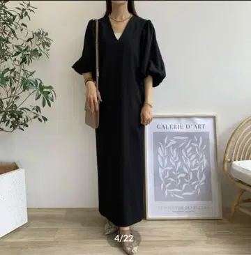 BLATE 볼륨 슬리브 포멀 원피스 블랙 리본 롱