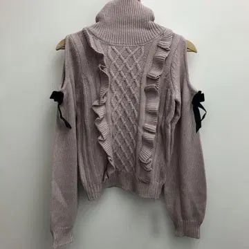 Ank Rouge 어깨 트임 리본 케이블 니트 핑크 새상품급