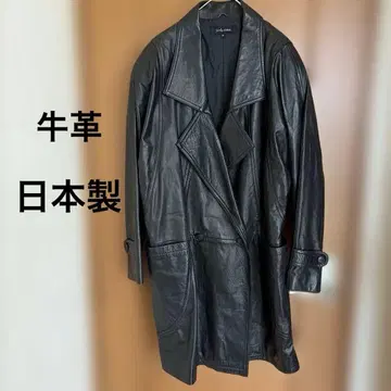 블랙 가죽 더블 브레스트 코트 FREE 일본제
