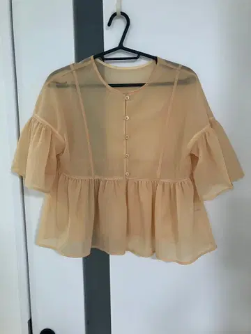 유나이티드 애로우즈 시스루 베이지 오렌지 반팔 셔츠