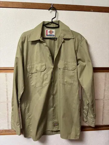 매우 멋진 Dickies 워크 셔츠 카키 구제 의류