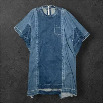 특별 가격 새상품급 Sacai 재구축 데님 백지퍼 반팔 원피스
