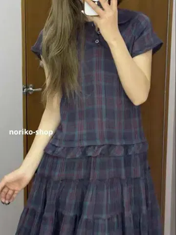 COYSEIO 반팔 무릎 기장 원피스 체크 무늬